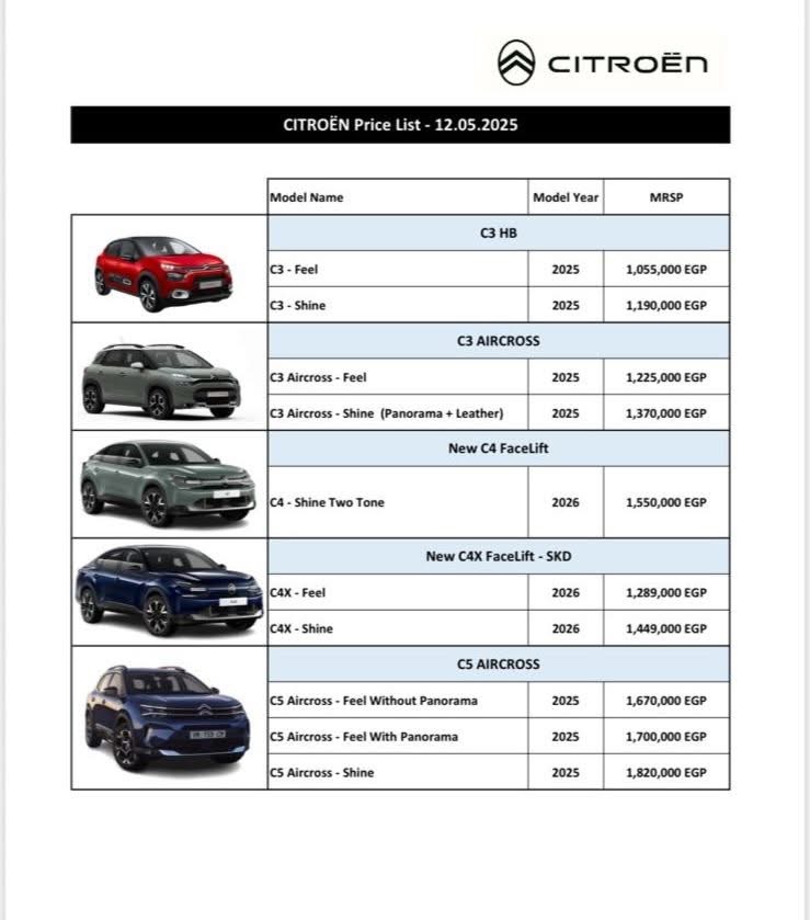 أسعار سيارات ستروين بتاريخ 12 مايو 2025