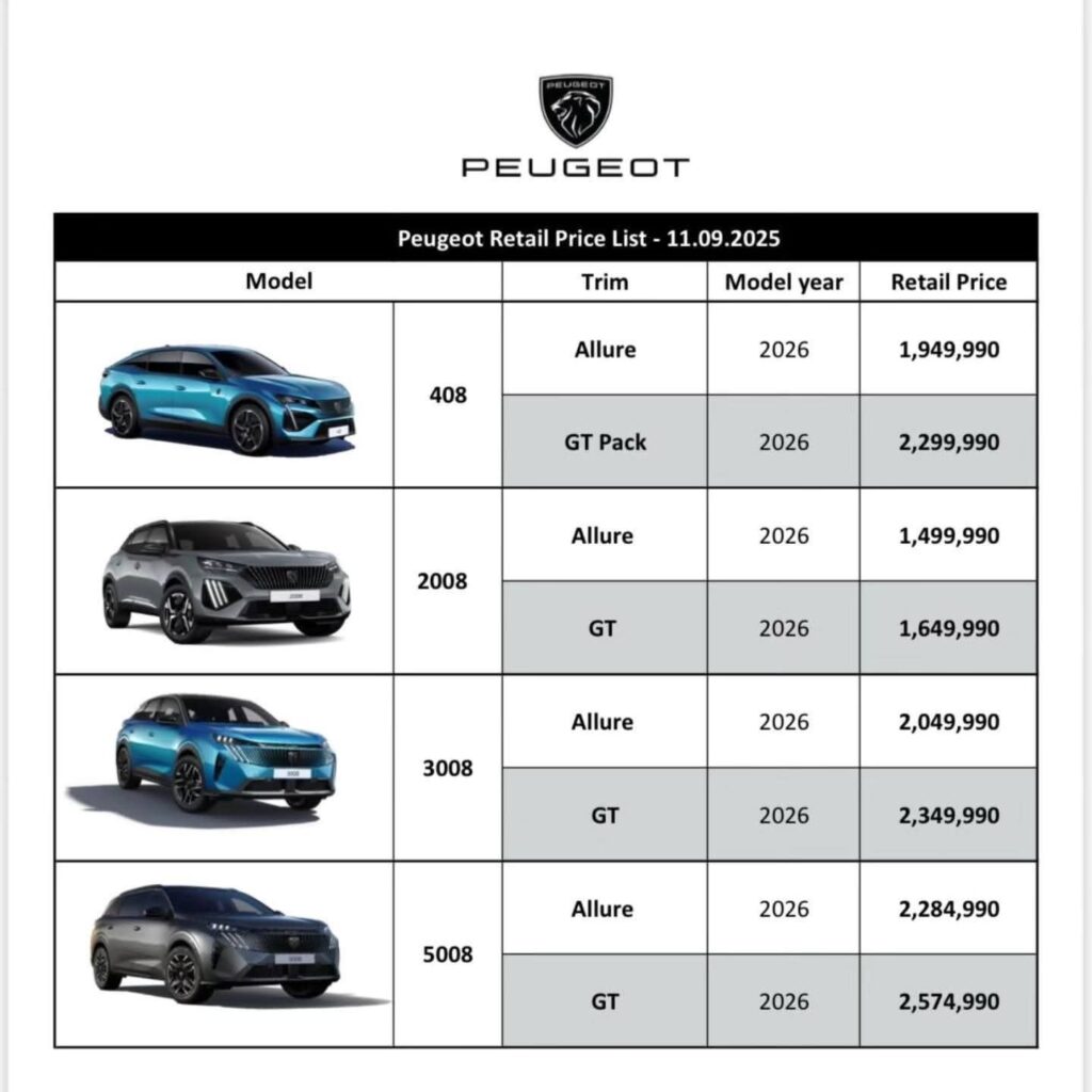 أسعار سيارات بيجو 2026 بتاريخ 11 سبتمبر 2025