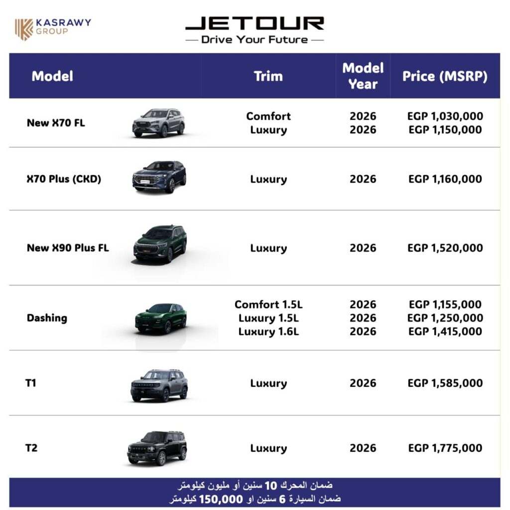 أسعار سيارات جيتور 2026 بتاريخ 23 سبتمبر 2025