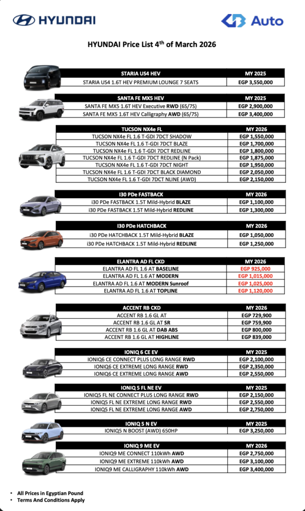 أسعار سيارات هيونداي بتاريخ 4 مارس 2026