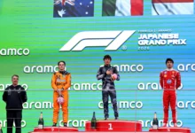 ​منصة تتويج سباق جائزة اليابان الكبرى: كيمي أنتونيللي، أوسكار بياستري، وشارل لوكلير
