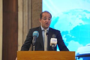 أحمد كجوك، وزير المالية، خلال مؤتمر توقيع اتفاقية الضمان بين الجمارك المصرية واتحاد الغرف التجارية